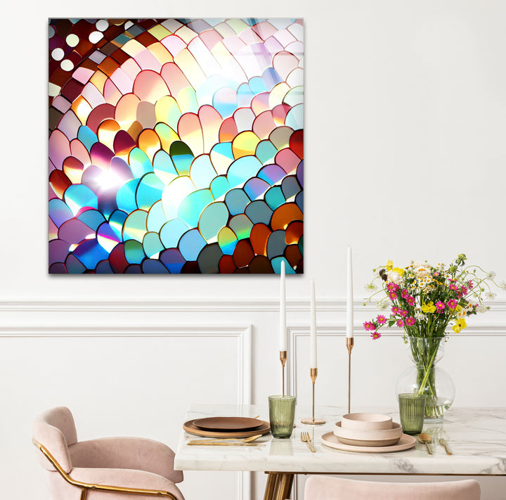 Rainbow Scale Glass Wall Art – Iridescent Abstract Decor Panel