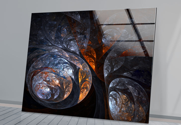 Cosmic Fractal Swirl Wall Art – Dark Abstract Universe Glass Print