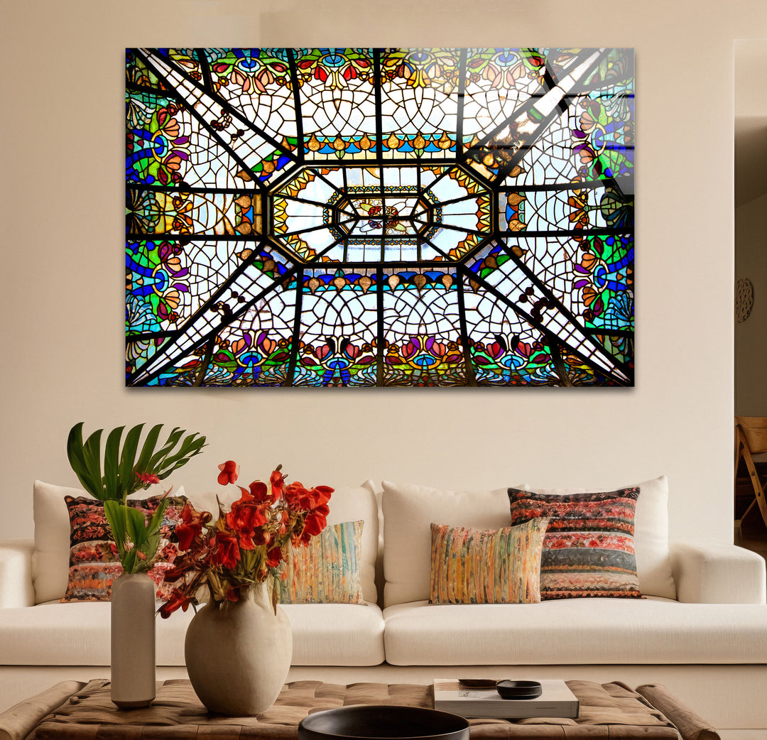 Buntglas-Deckenwandkunst – Elegantes architektonisches Glasdesign 