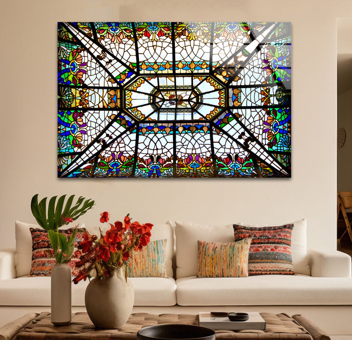 Buntglas-Deckenwandkunst – Elegantes architektonisches Glasdesign 