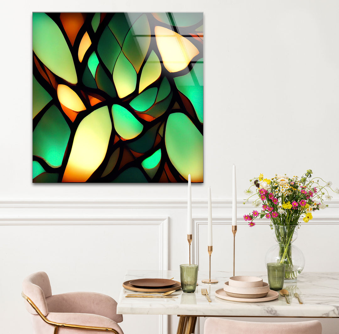 Green Leaf Glass Wall Art – Organic Abstract Nature-Inspired Panel