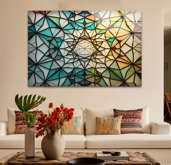 Geometrische Wanddekoration aus Buntglas – Modernes abstraktes Design, elegantes Wohndekor 