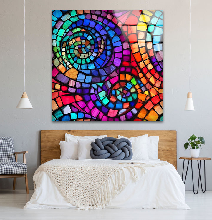 Vibrant Spiral Stained Glass Wall Art – Colorful Mosaic Window Design
