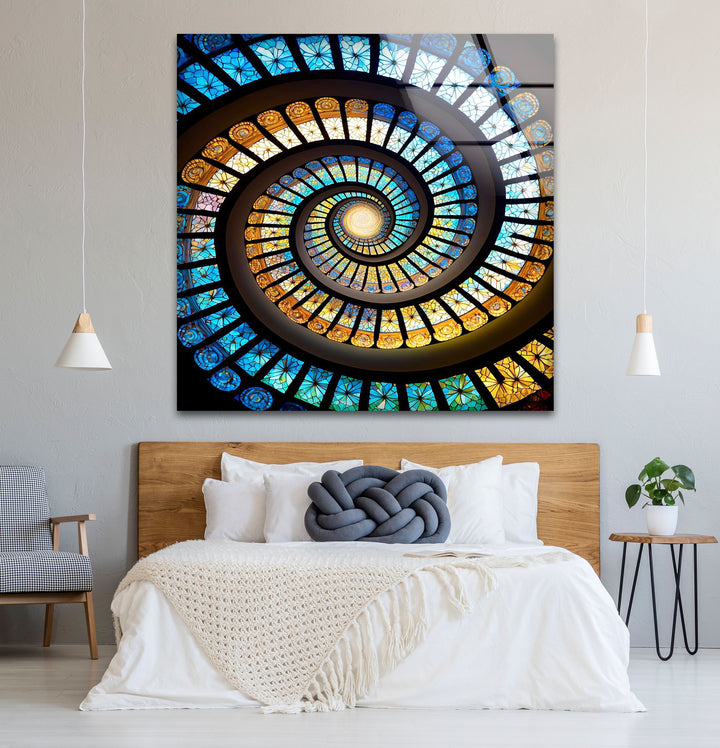Spiral Stained Glass Window Art – Vibrant Mosaic Spiral for Home Decor