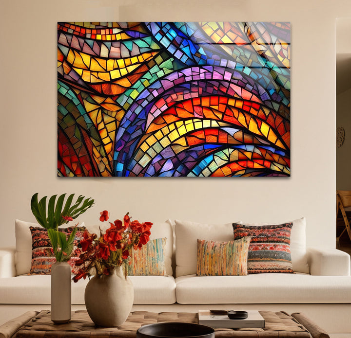 Lebendige Buntglas-Wandkunst – Farbenfrohes abstraktes Mosaik-Design