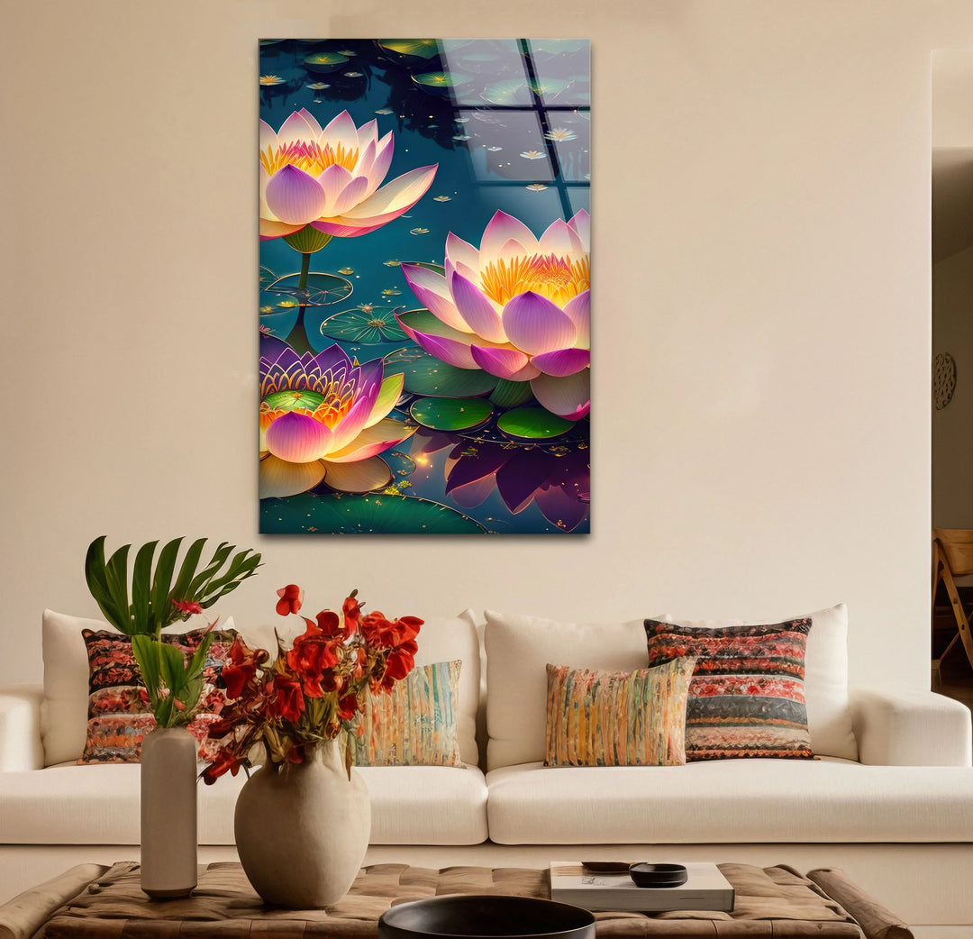 Lotus Flower Wall Art – Serene Water Lily Glass Print, Peaceful Nature Decor for Home & Spa - MyPhotoStation