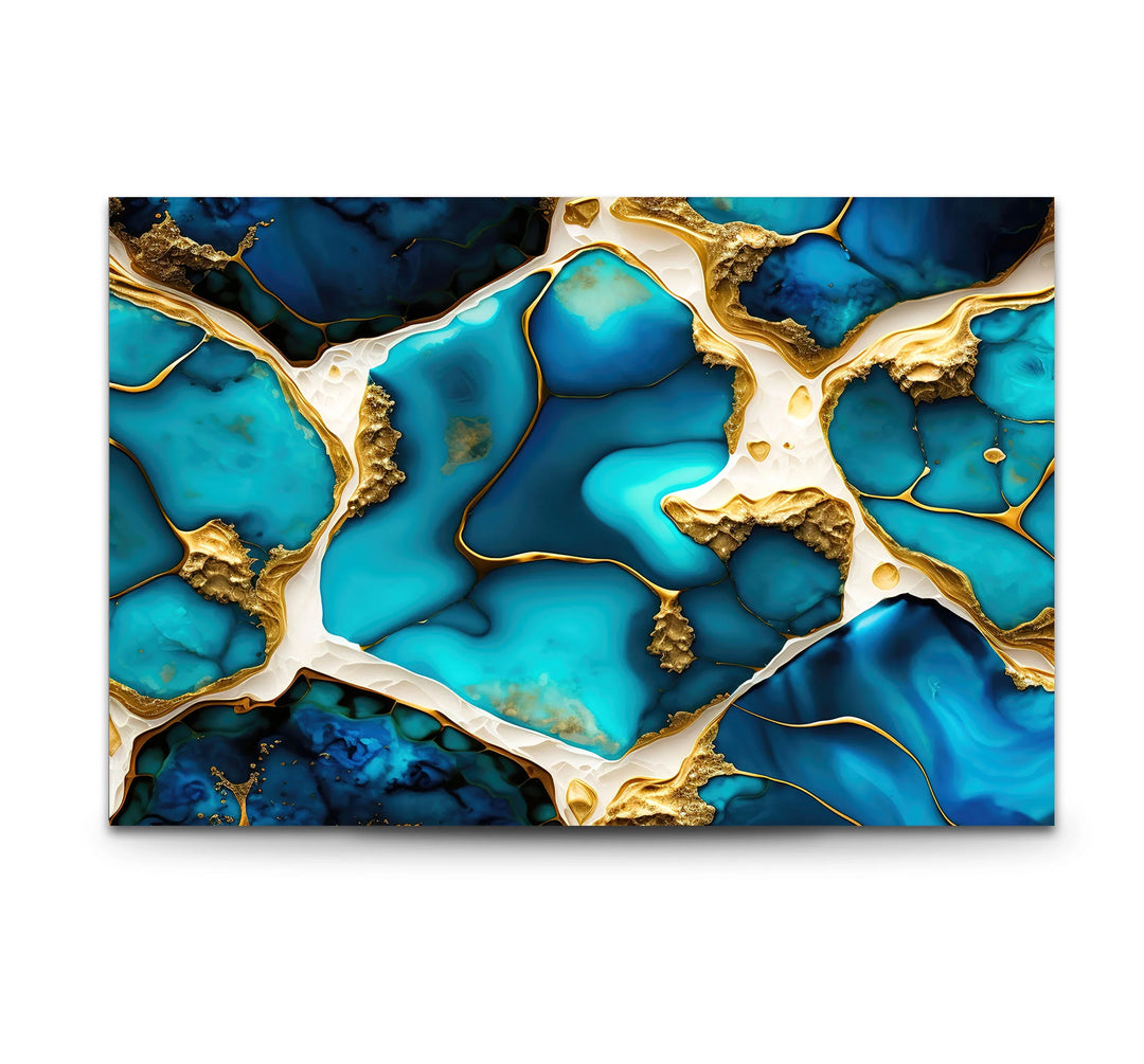 Turquoise Gold Abstract Wall Art – Luxurious Glass Print for Modern Interiors - MyPhotoStation
