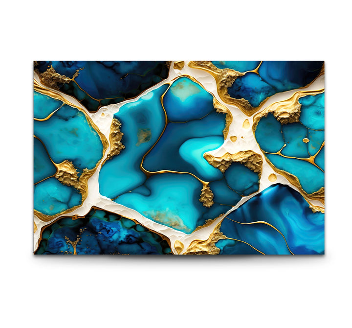 Turquoise Gold Abstract Wall Art – Luxurious Glass Print for Modern Interiors - MyPhotoStation