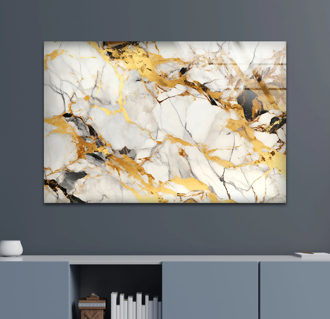 White Gold Marble Wall Art – Elegant Glass Print with Luxe Veined Texture for Modern Interiors - MyPhotoStation