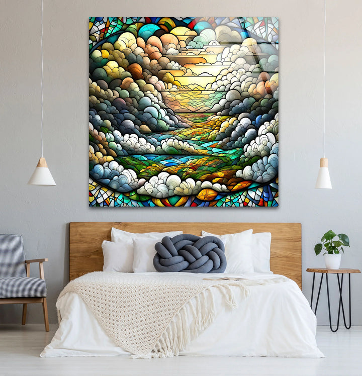 Stained Glass Landscape Wall Art – Colorful Sky & Rolling Hills - MyPhotoStation