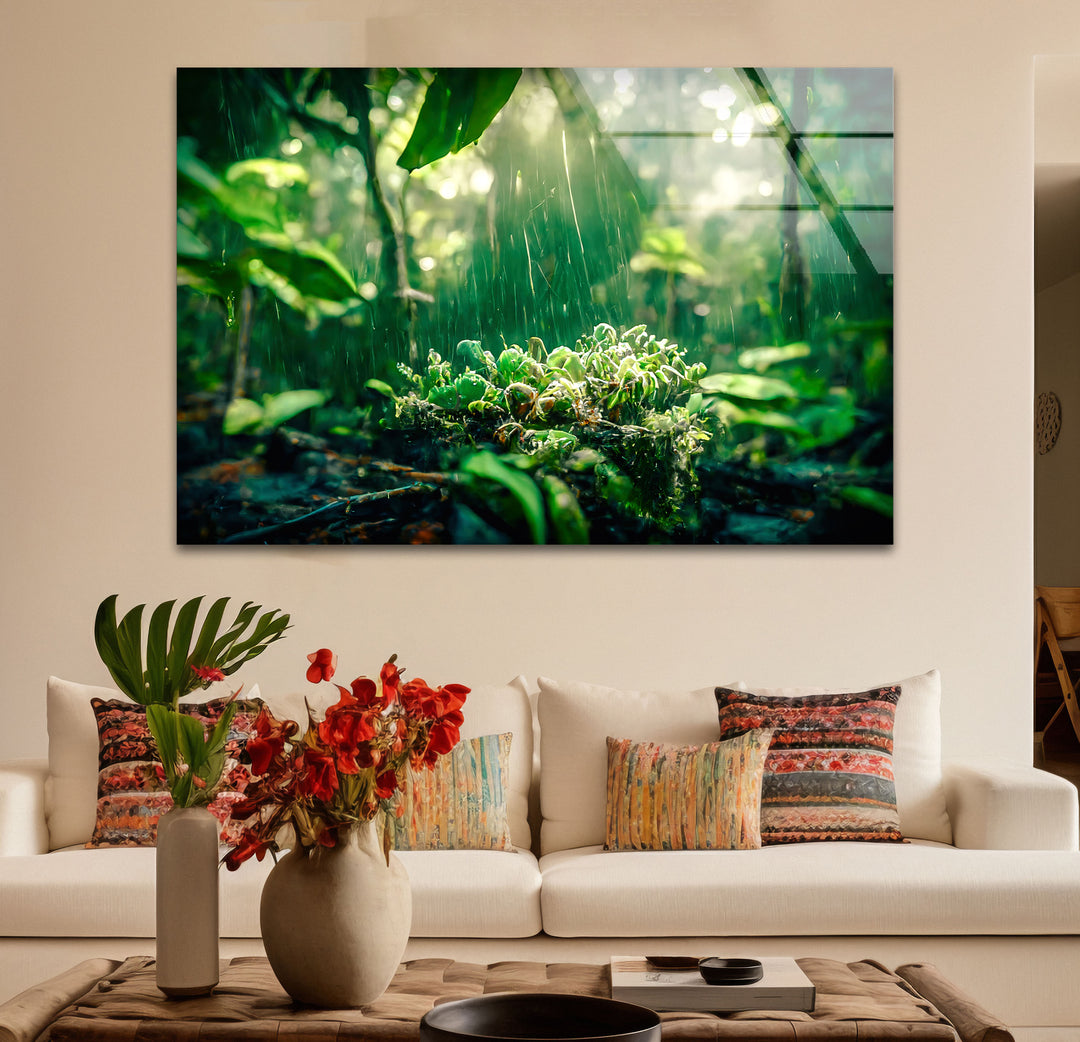 Lush Rainforest Glass Wall Art – Tranquil Greenery & Nature Serenity