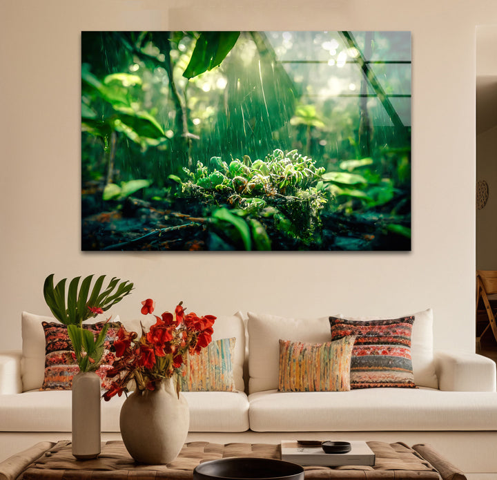 Lush Rainforest Glass Wall Art – Tranquil Greenery & Nature Serenity