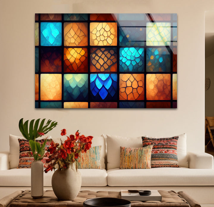 Geometric Stained Glass Wall Art – Colorful Mosaic Glass Print