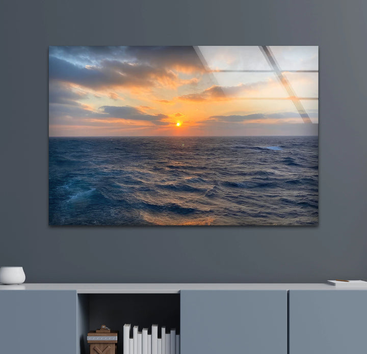 Ocean Horizon Sunset Wall Art – Serene Coastal View Tempered Glass Print - MyPhotoStation