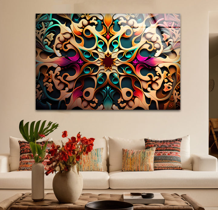 Verzierte Mandala-Wandkunst aus Glas – Lebendiges, wirbelndes Boho-Dekor 