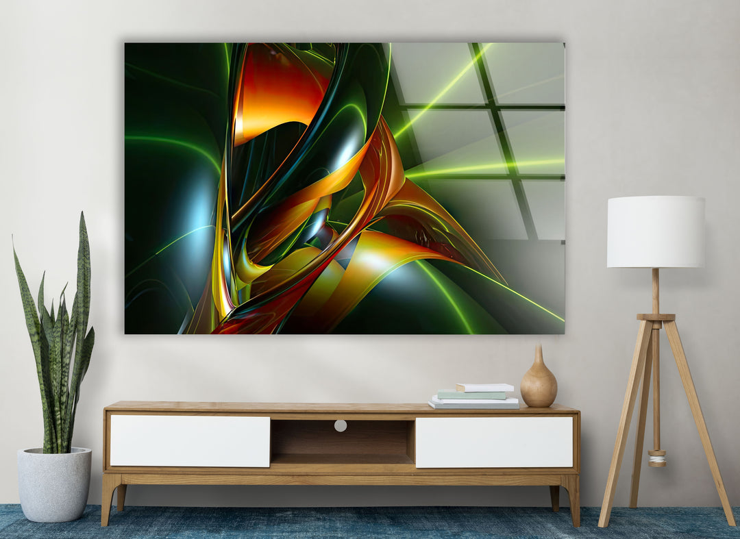 Futuristic Flow Wall Art – Abstract Neon Swirl Glass Print