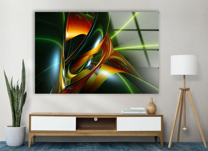 Futuristic Flow Wall Art – Abstract Neon Swirl Glass Print