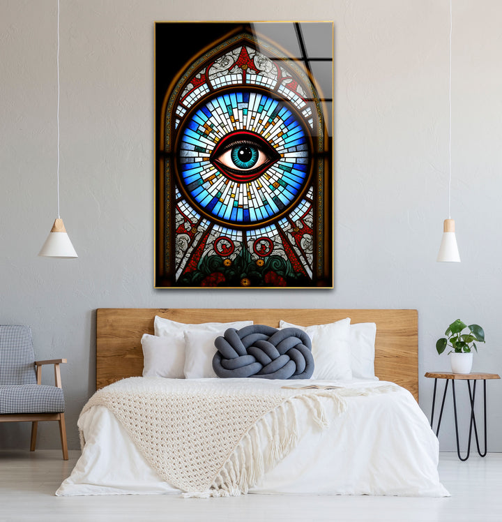All-Seeing Eye Stained Glass Wall Art – Illuminati-Inspired Gothic Decor