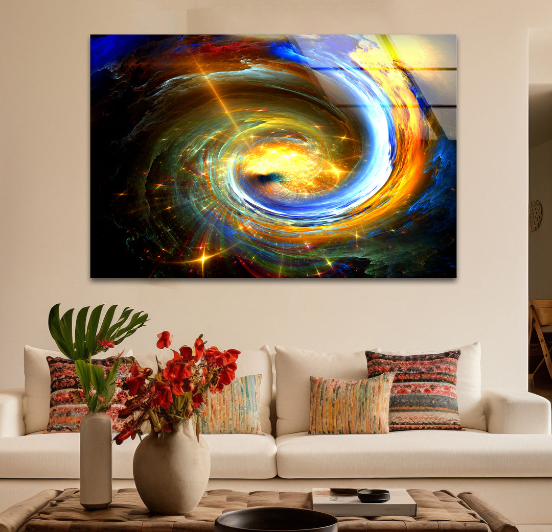 Galactic Vortex Wall Art – Spiral Energy Cosmos Glass Print Décor