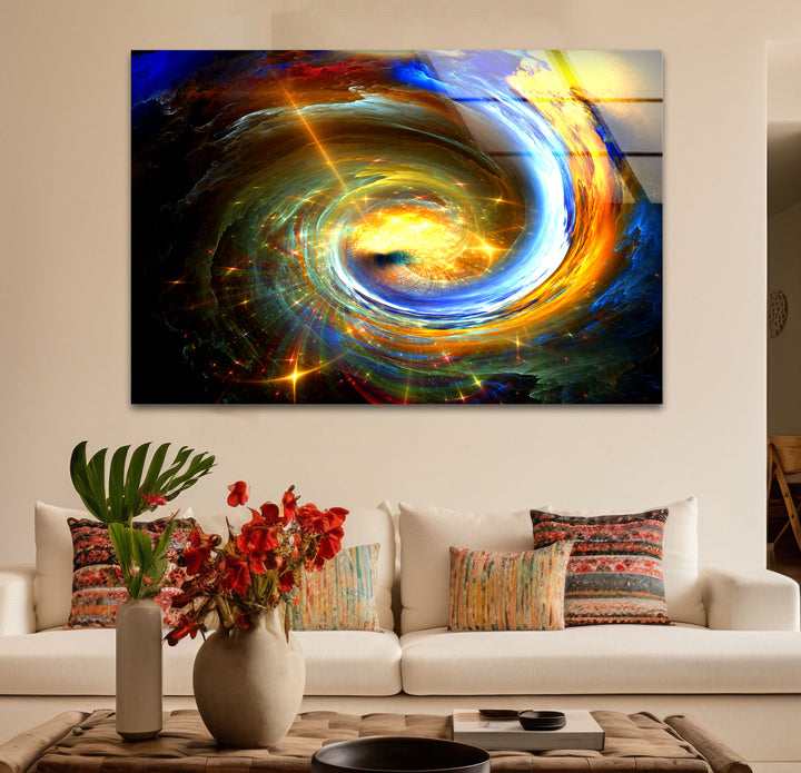 Galactic Vortex Wall Art – Spiral Energy Cosmos Glass Print Décor