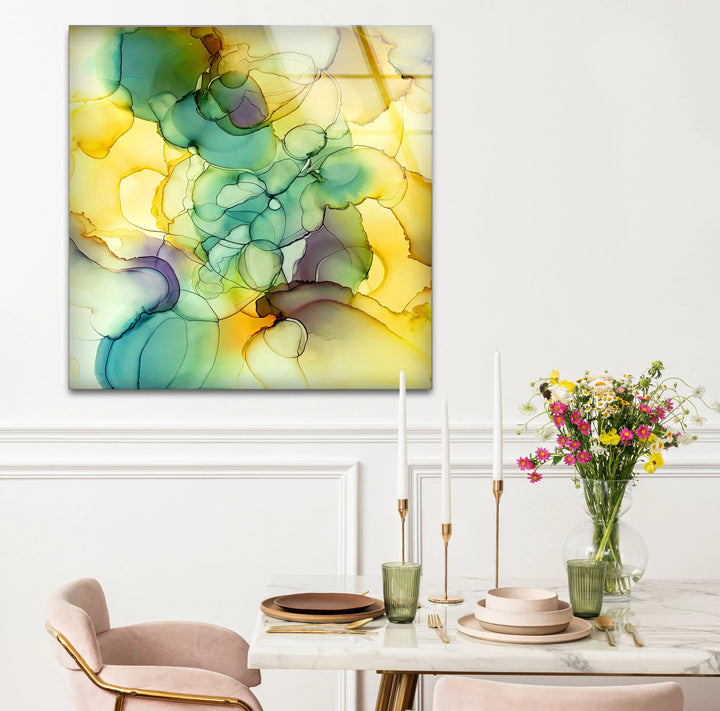 Yellow Green Abstract Wall Art – Modern Glass Print for Bright Interiors - MyPhotoStation