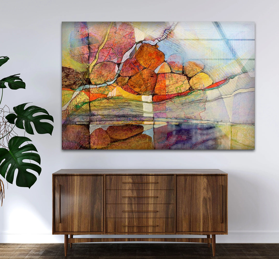 Abstract Stone Reflection Glass Wall Art – Nature-Inspired Earthy Tones - MyPhotoStation