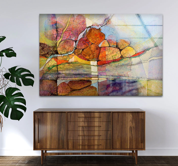 Abstract Stone Reflection Glass Wall Art – Nature-Inspired Earthy Tones - MyPhotoStation