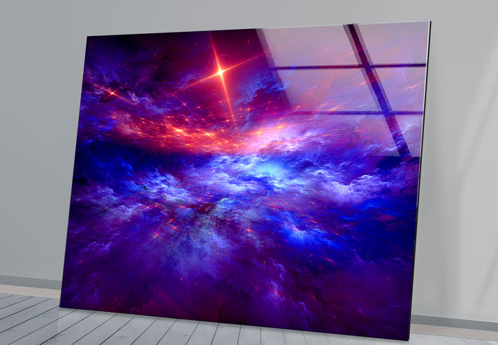 Purple Galaxy Cloud Wall Art – Vibrant Cosmic Sky Glass Print Décor