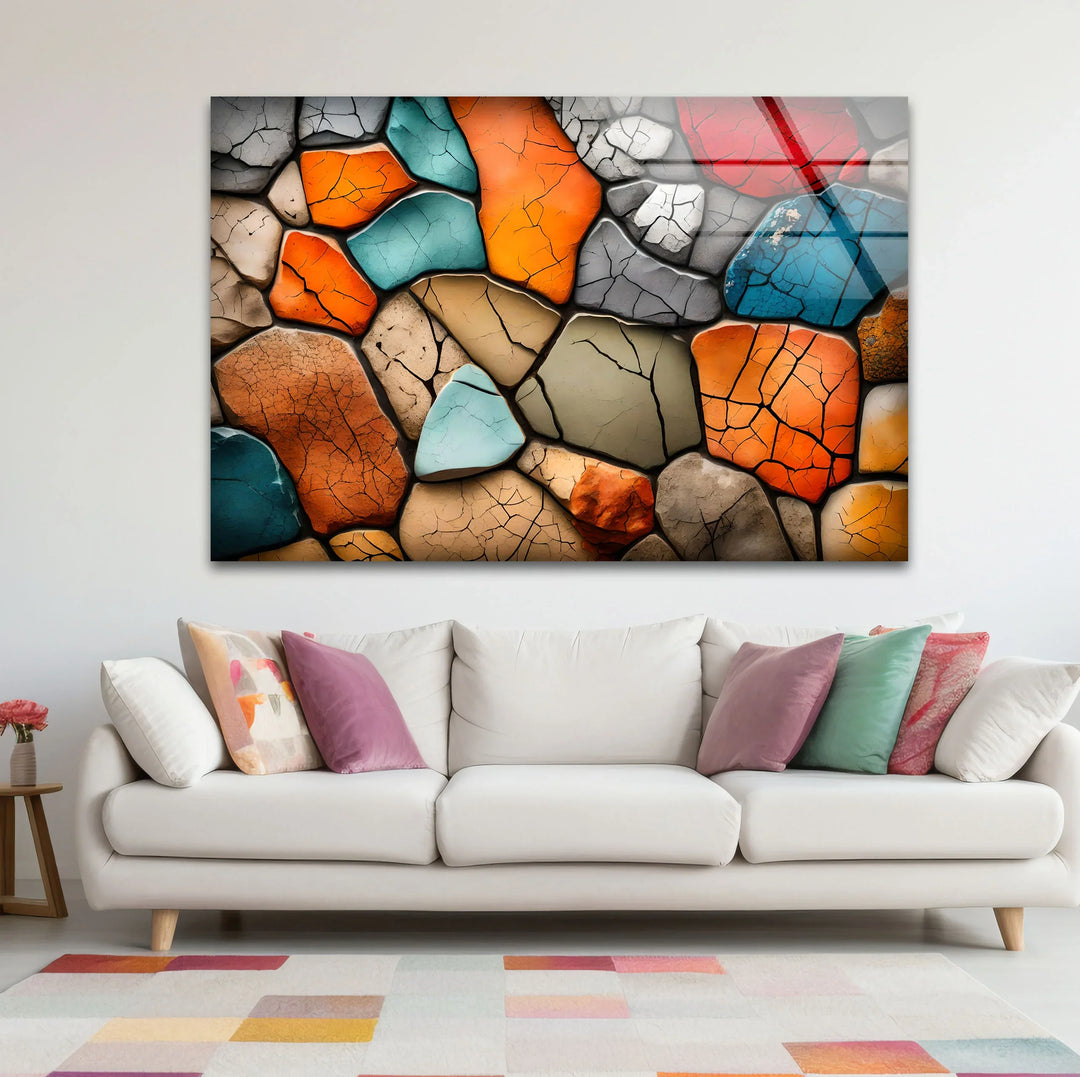 Colorful Stone Mosaic Wall Art – Cracked Texture Abstract Glass Print - MyPhotoStation