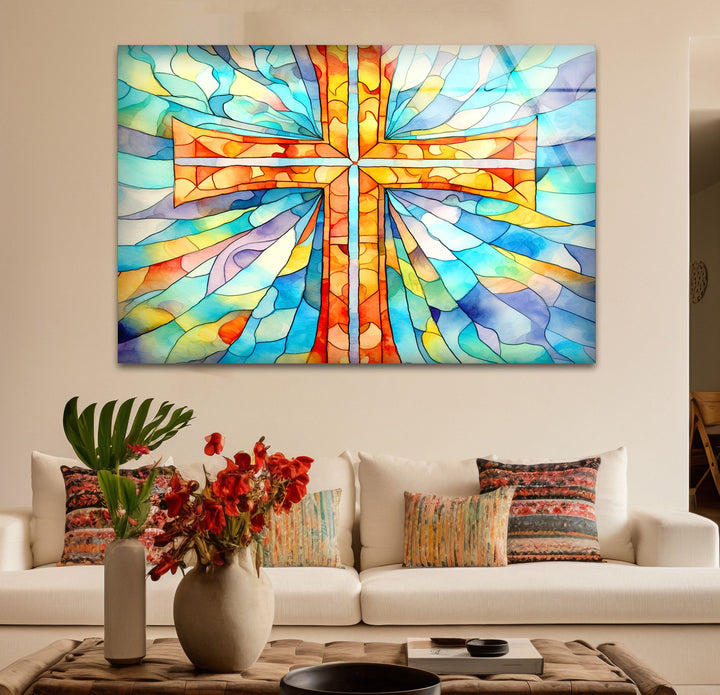 Sacred Cross Stained Glass Wall Art – Radiant Christian Home Decor