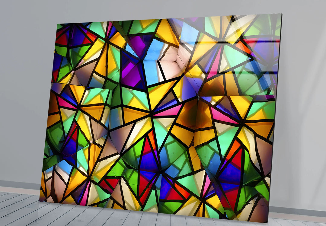 Geometric Color Explosion Glass Art – Abstract Modern Wall Decor in Bold Stained Glass Style - MyPhotoStation