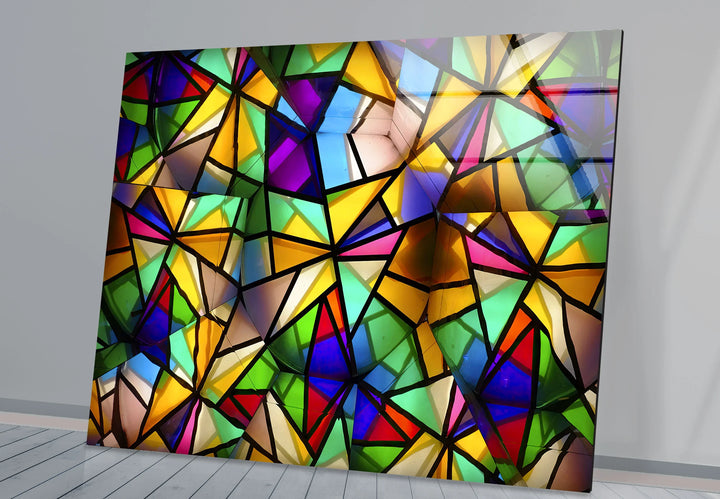 Geometric Color Explosion Glass Art – Abstract Modern Wall Decor in Bold Stained Glass Style - MyPhotoStation