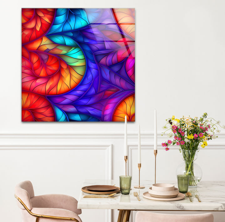Rainbow Leaf Abstract Glass Wall Art – Multicolor Stained Design