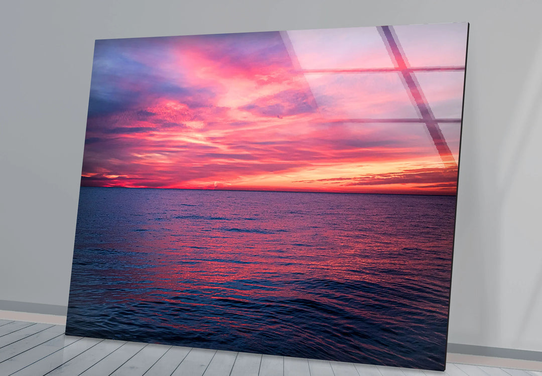 Pink Ocean Sunset Horizon – Serene Seascape Wall Art on Tempered Glass - MyPhotoStation