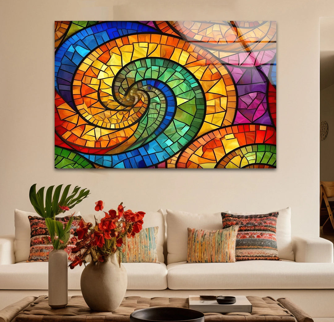 Colorful Spiral Stained Glass Wall Art – Vibrant Abstract Glass Decor - MyPhotoStation