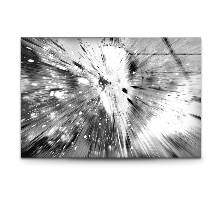 Monochrome Explosion Wall Art – Abstract Black and White Glass Print