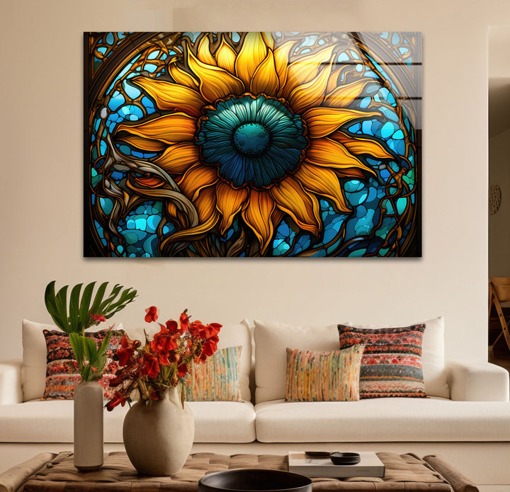 Sonnenblumen-Buntglas-Wandkunst – Lebendiges, florales, von der Natur inspiriertes Dekor 