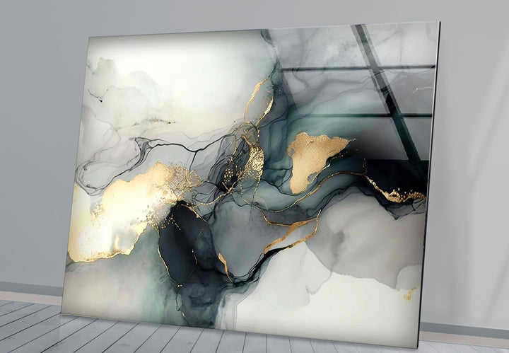 Minimalistische Wandkunst mit Goldtinte – Moderner abstrakter Flüssigglasdruck