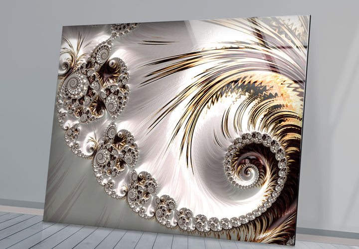 Golden Spiral Fractal Wall Art – Elegant Abstract Glass Print Decor