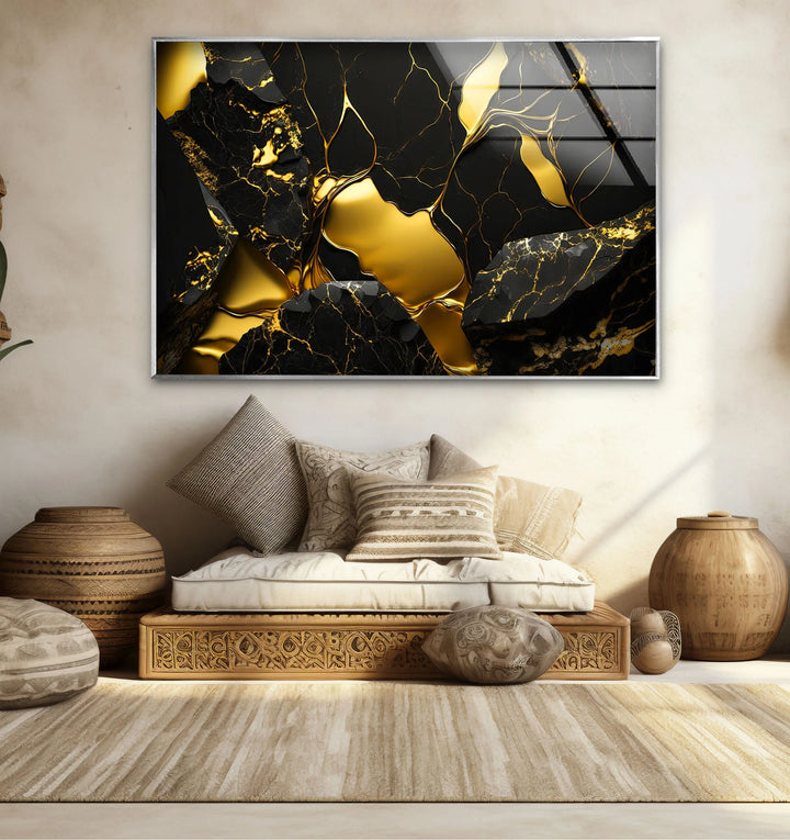 Black and Gold Abstract Wall Art – Modern Glass Print with Luxury Shine - MyPhotoStation