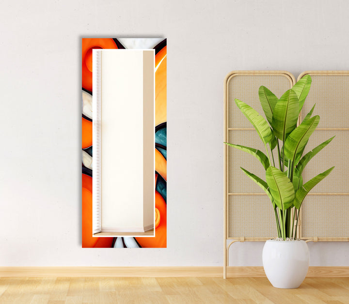 Orange Stained Round Wall Mirror mirror with frame
