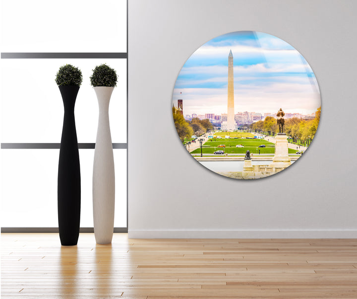 Glaswandkunst mit Blick auf Washington DC – Ikonisches Washington Monument mit malerischem Blick auf die National Mall