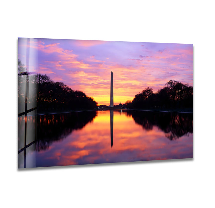 Washington Monument Glaswandkunst – Majestätische Sonnenuntergangsspiegelung an der National Mall