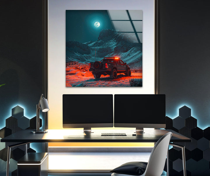 Stunning glass wall decor capturing the thrill of night-time exploration.
