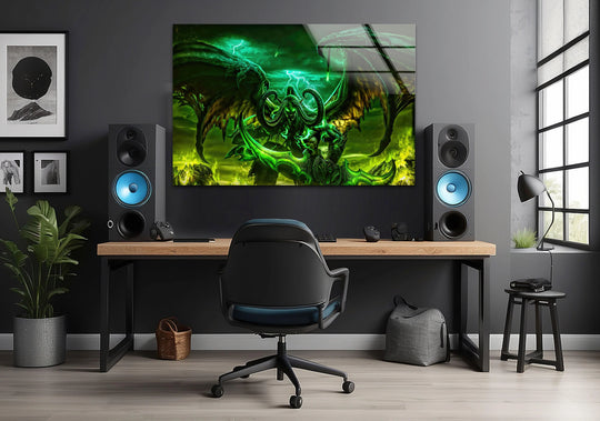 Green Demon Hunter Fantasy Glass Wall Art glass art painting, glass art for the Wall
