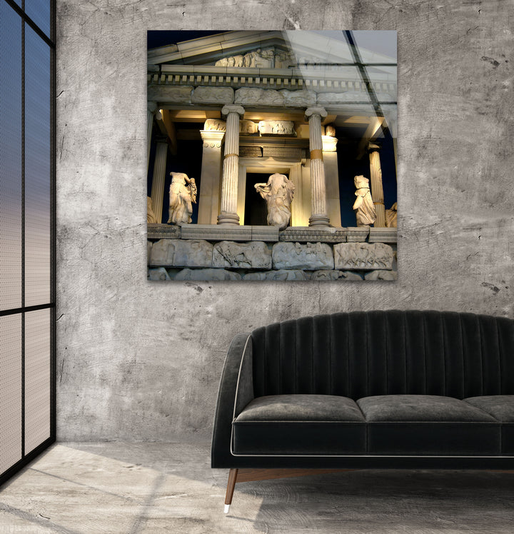 Glaswandkunst „Tempel der Athene“ – Majestätischer Blick auf ein antikes griechisches Wahrzeichen bei Nacht