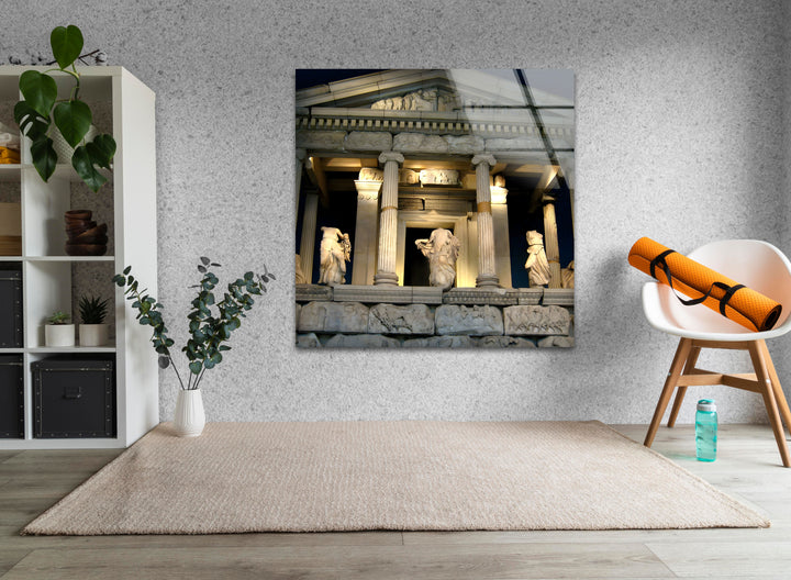 Glaswandkunst „Tempel der Athene“ – Majestätischer Blick auf ein antikes griechisches Wahrzeichen bei Nacht