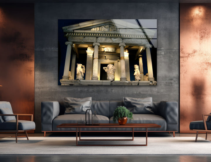 Glaswandkunst „Tempel der Athene“ – Majestätischer Blick auf ein antikes griechisches Wahrzeichen bei Nacht