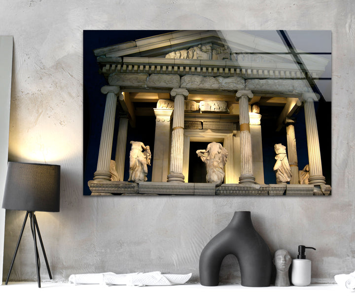 Glaswandkunst „Tempel der Athene“ – Majestätischer Blick auf ein antikes griechisches Wahrzeichen bei Nacht