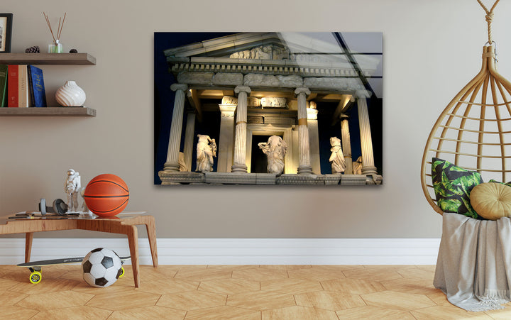 Glaswandkunst „Tempel der Athene“ – Majestätischer Blick auf ein antikes griechisches Wahrzeichen bei Nacht